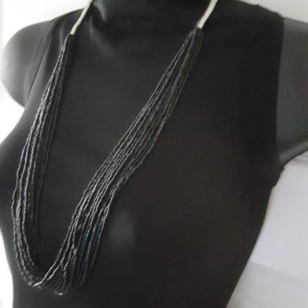 Statement Layered Strands Black Mini Seed Beads